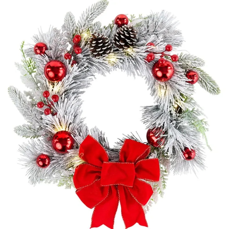 Christmas Frosted Pine With Red Bows Decor