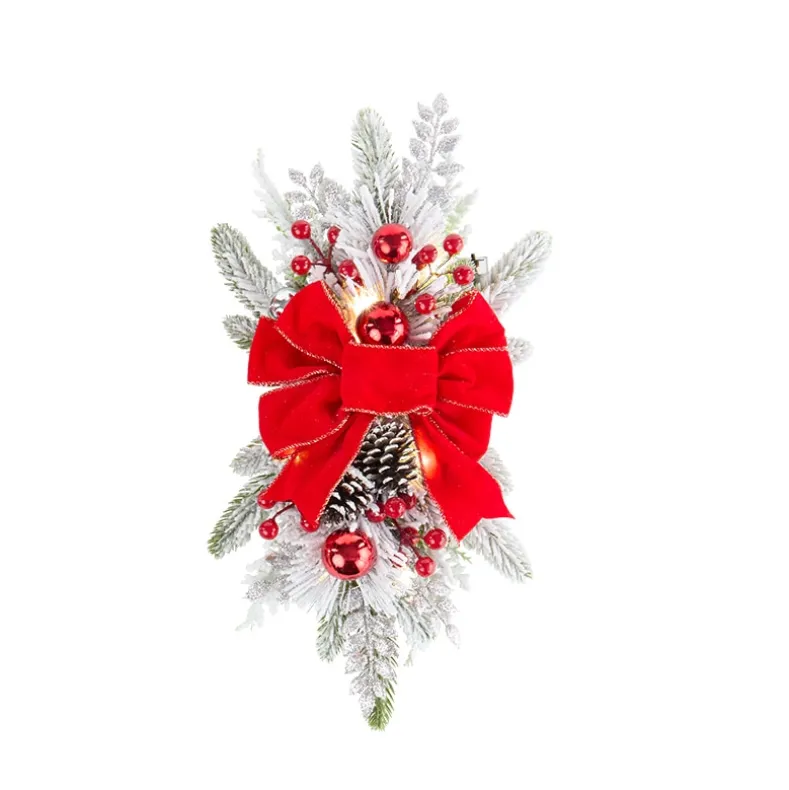 Christmas Frosted Pine With Red Bows Decor