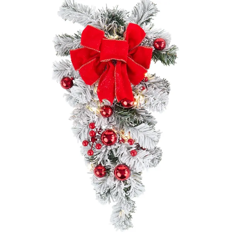 Christmas Frosted Pine With Red Bows Decor