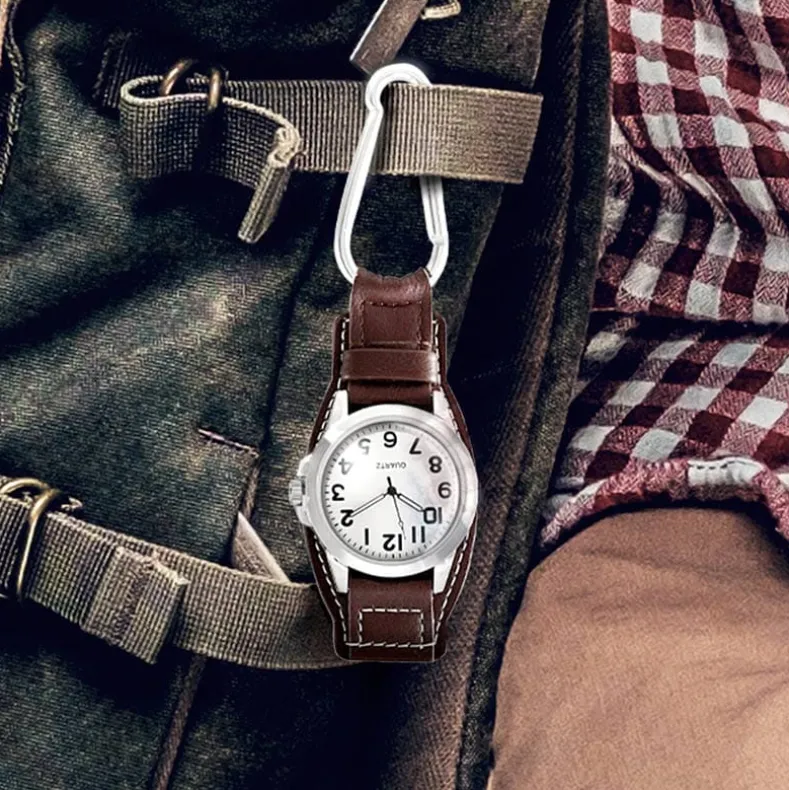 Clip On Analog Watch Brown with Carabiner