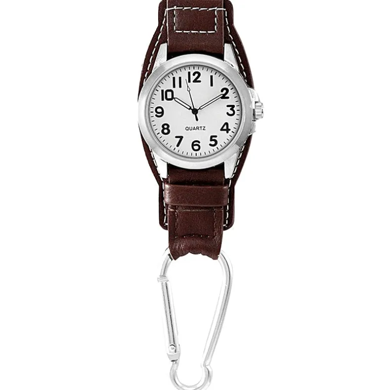 Clip On Analog Watch Brown with Carabiner