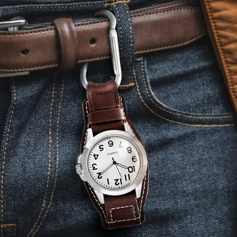 Clip On Analog Watch Brown with Carabiner