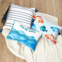 Coastal Inspired Embroidered Decorative Pillow