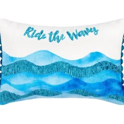 Coastal Inspired Embroidered Decorative Pillow