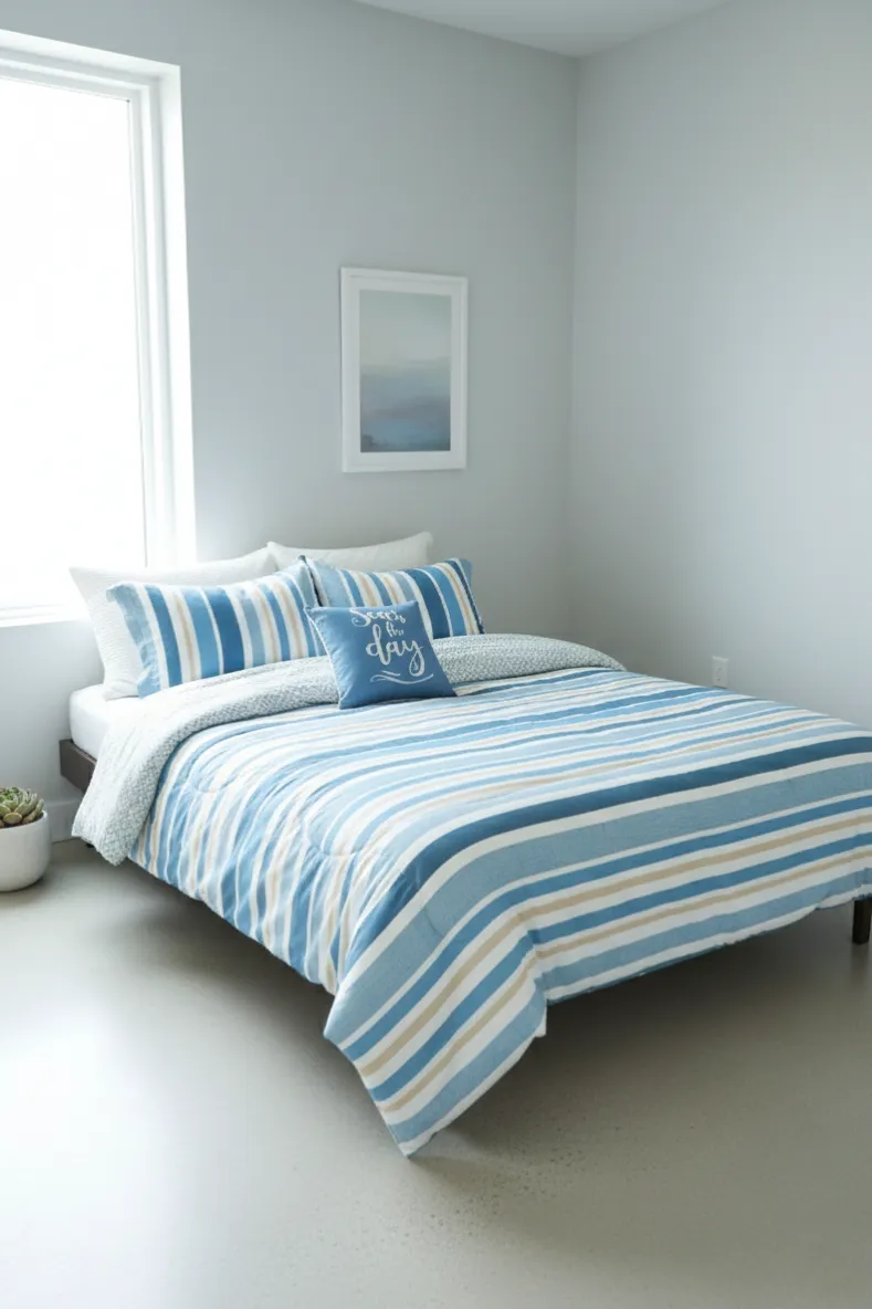 Coastal Stripe Full/Queen or King Comforter Set, Decorative Pillow