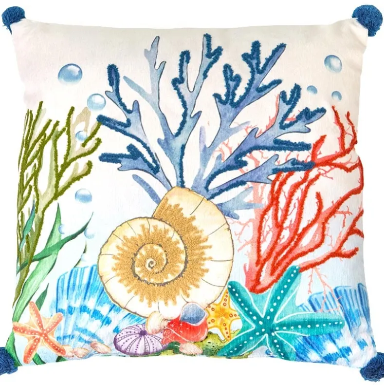 Coastal Themed Embroidered Decorative Pillow