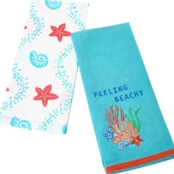 Coastal Themed Embroidered Kitchen Towels, Set of 2
