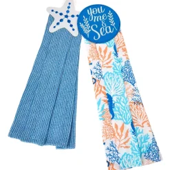 Coastal Themed Kitchen Embroidered Tie Towels, Set of 2