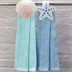 Coastal Themed Kitchen Embroidered Tie Towels, Set of 2