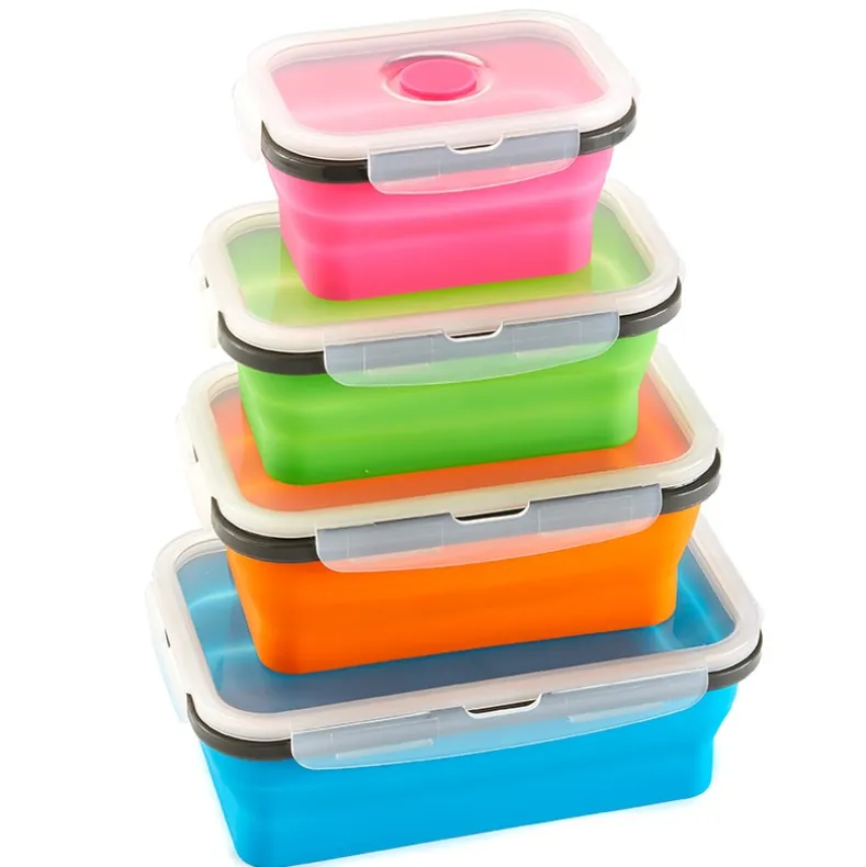 Collapsible Locking Lid Food Storage System Rectangle 8 pc Set