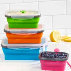Collapsible Locking Lid Food Storage System Rectangle 8 pc Set