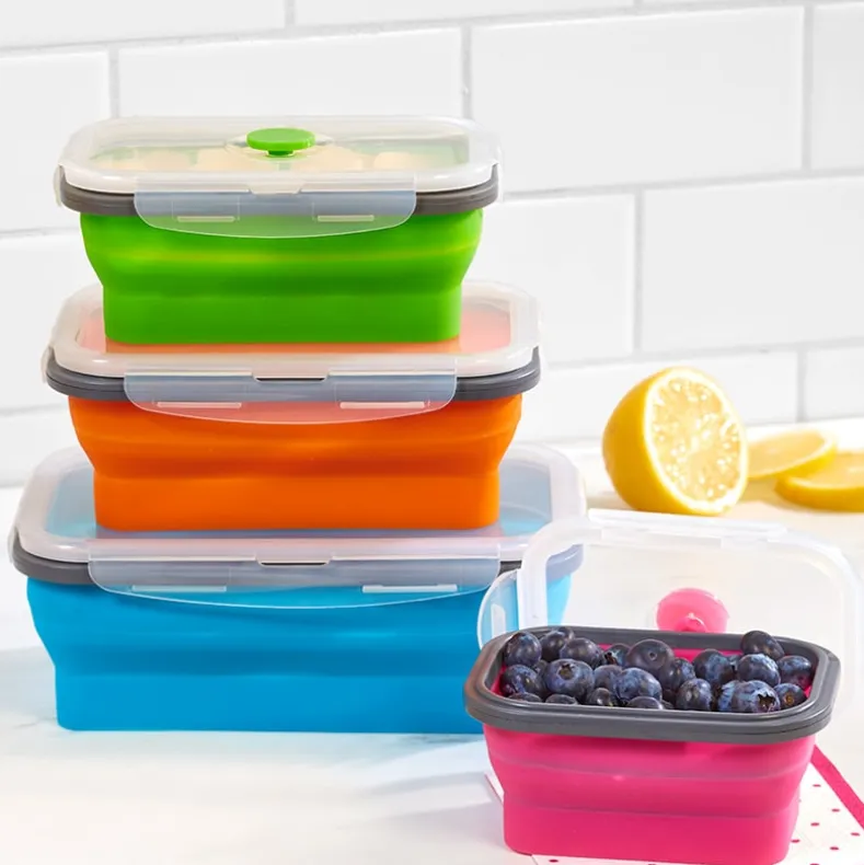Collapsible Locking Lid Food Storage System Rectangle 8 pc Set