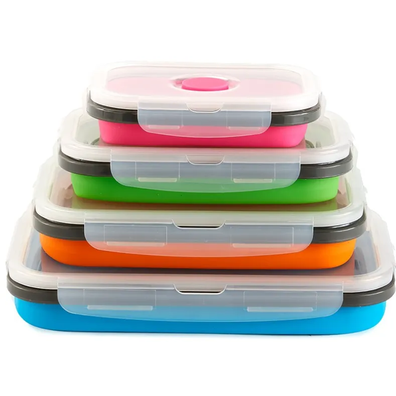 Collapsible Locking Lid Food Storage System Rectangle 8 pc Set