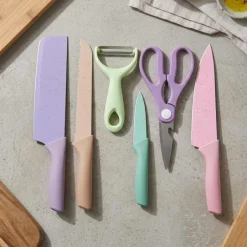 Colorful Kitchen Knife, Peeler, Scissors in Stainless Steel - Set of 6