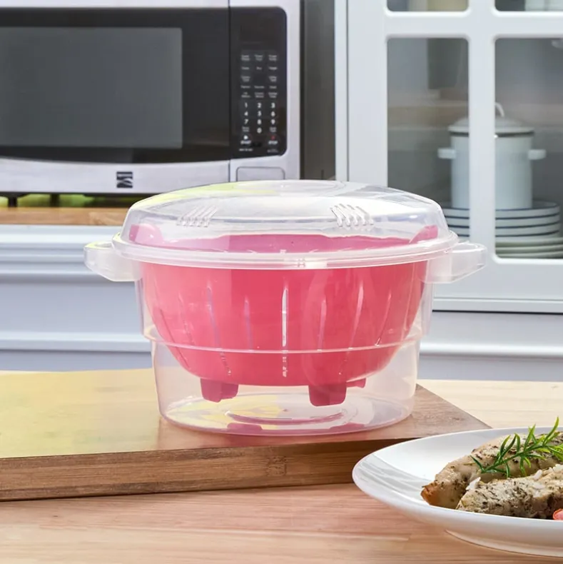 Compact Microwave Rice Cooker or Vegetable Steamer with Lid