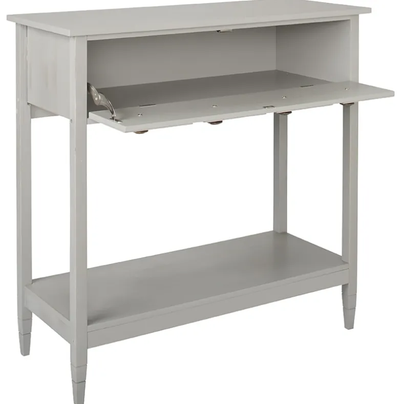 Console Gray Table with Drop-Down Drawer