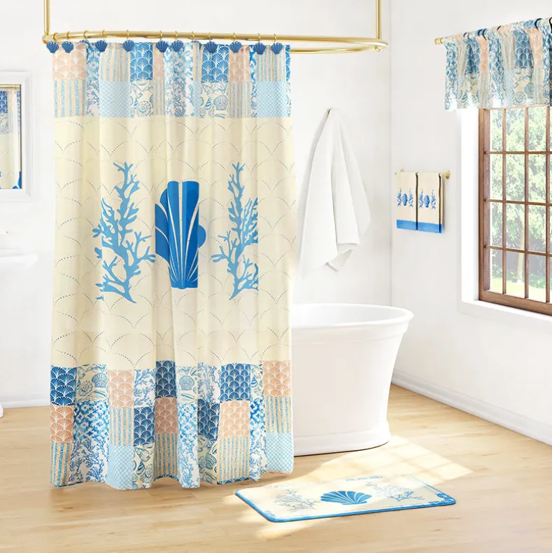 Coral Patch Shower Curtain, Bath Rug, Hand Towels, Valance, or Hooks