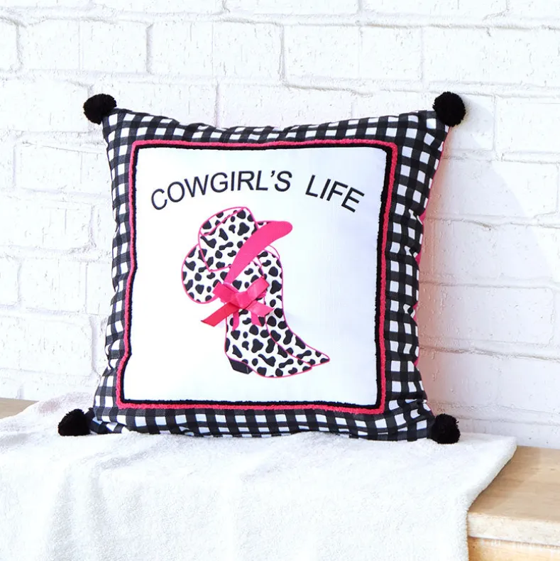 Cowgirl Embroidered Decorative Pillow