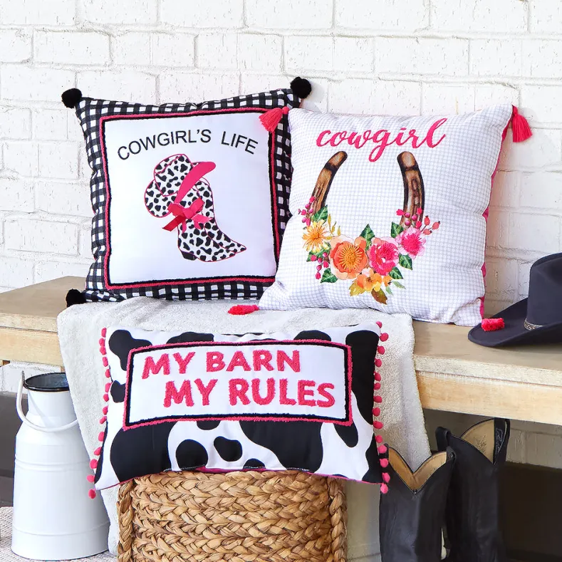 Cowgirl Embroidered Decorative Pillow