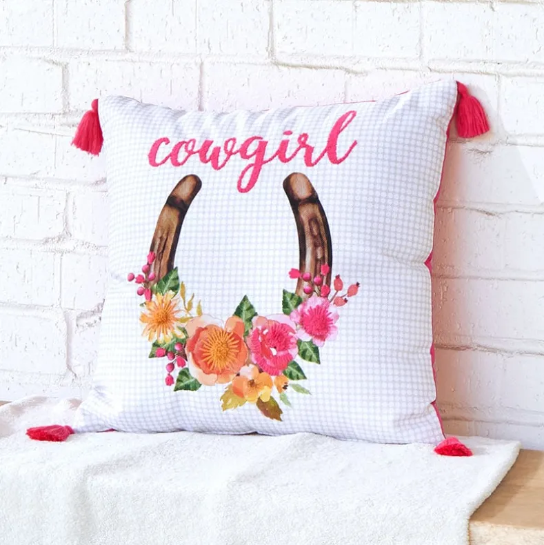 Cowgirl Embroidered Decorative Pillow