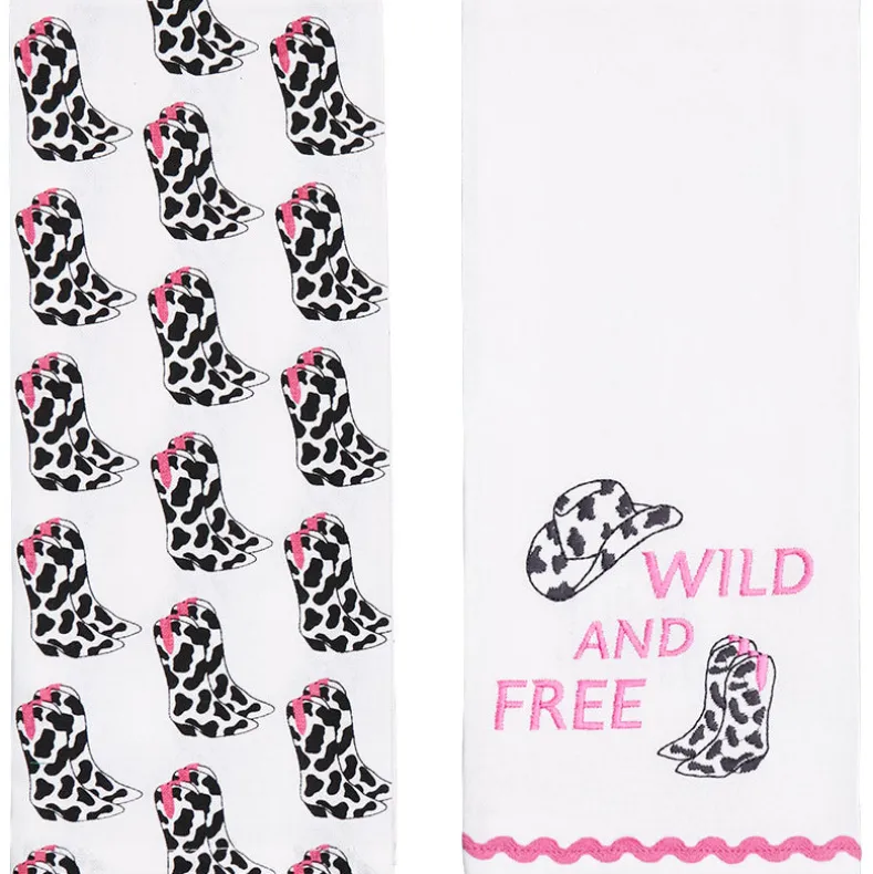 Cowgirl Themed Embroidered Kitchen Towels, Set of 2