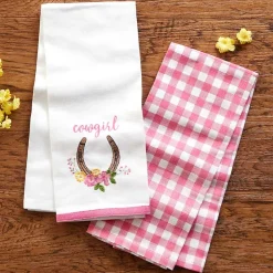 Cowgirl Themed Embroidered Kitchen Towels, Set of 2