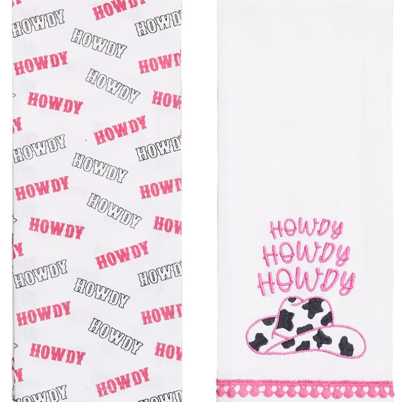 Cowgirl Themed Embroidered Kitchen Towels, Set of 2