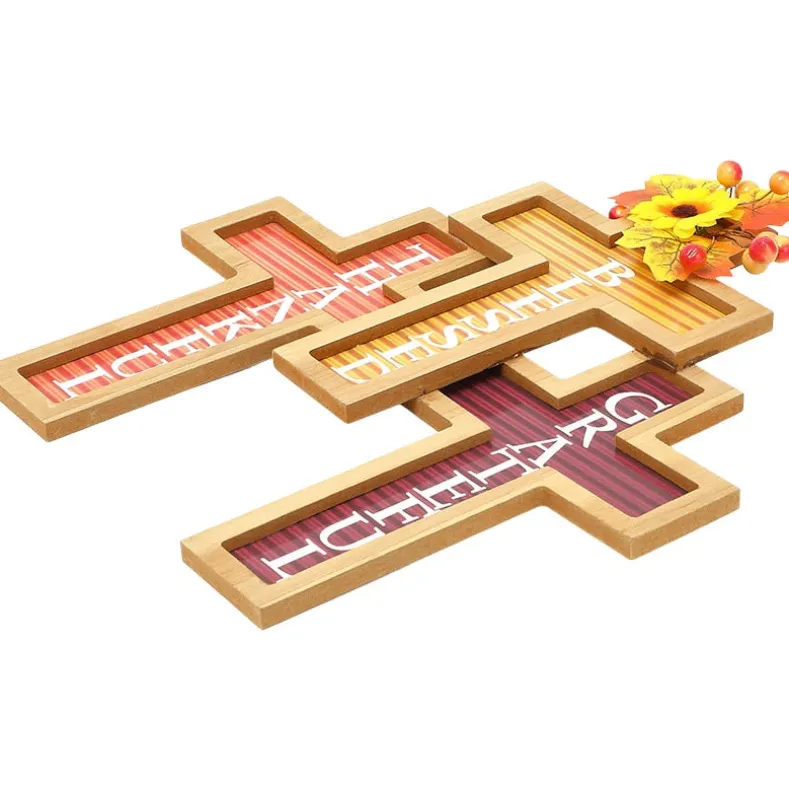 Cross Harvest Wall Decor With Sentiment Thankful Blessed And Grateful