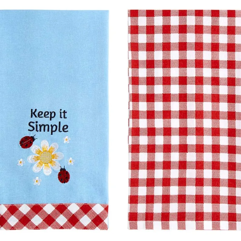 Daisy and Ladybug Embroidered Kitchen Towels, Set of 2