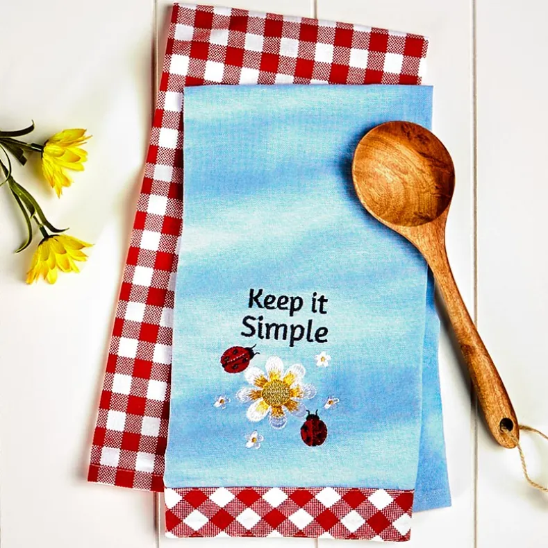 Daisy and Ladybug Embroidered Kitchen Towels, Set of 2