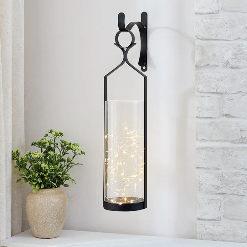 Decorative Wall Sconce With Fairy Lights - Black, Rustic Copper, or White