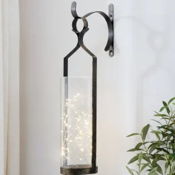 Decorative Wall Sconce With Fairy Lights - Black, Rustic Copper, or White