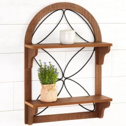 Decorative Wood-Like Console Table or Matching Shelf with Metal Scroll