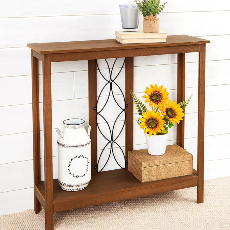 Decorative Wood-Like Console Table or Matching Shelf with Metal Scroll