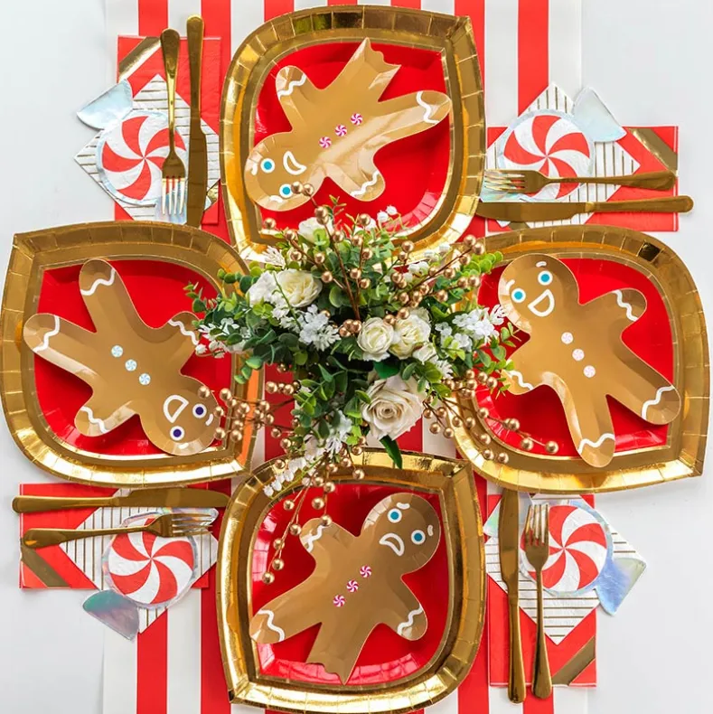Disposible Gingerbread Men Dessert Plates or Peppermint Napkin Set