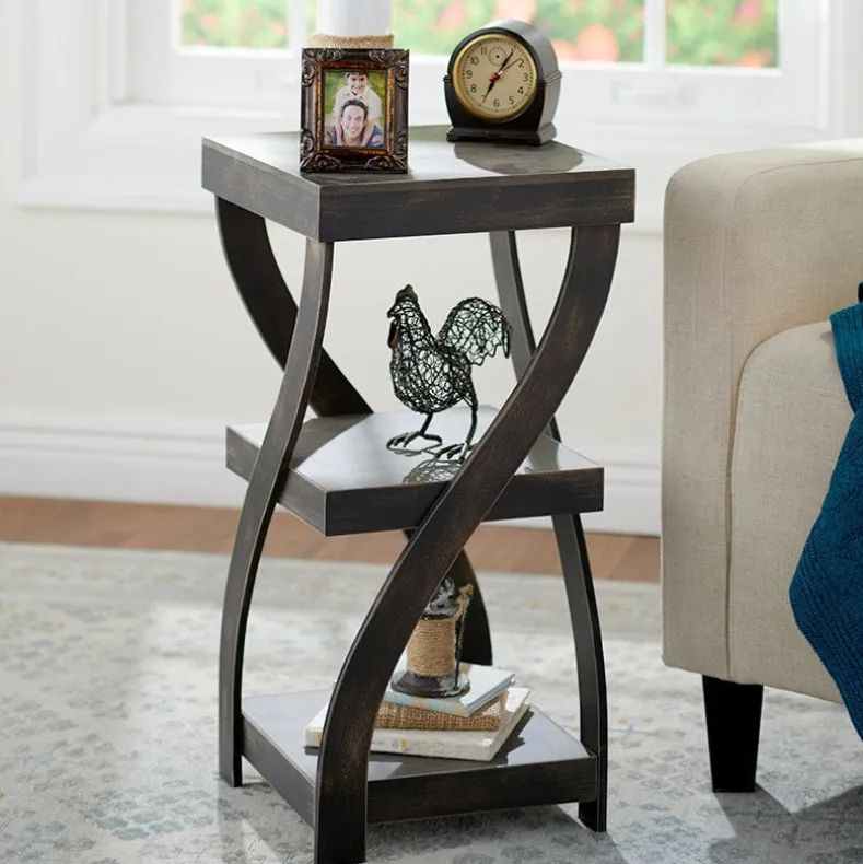 Distressed Twisted Wood Accent Table