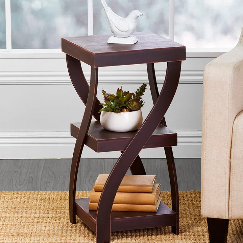 Distressed Twisted Wood Accent Table