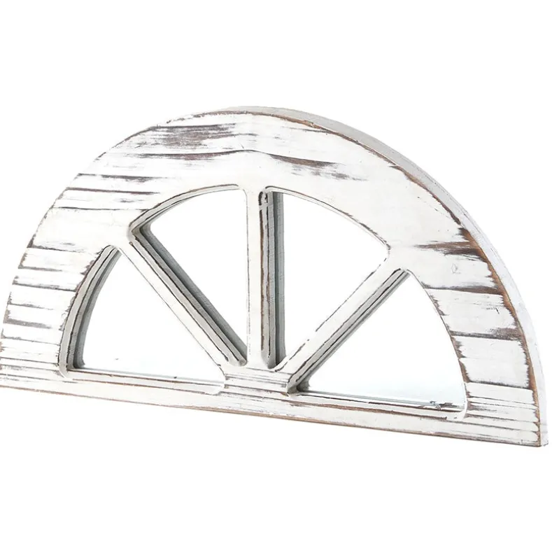 Distressed White Wood Windowpane Arch Mirror