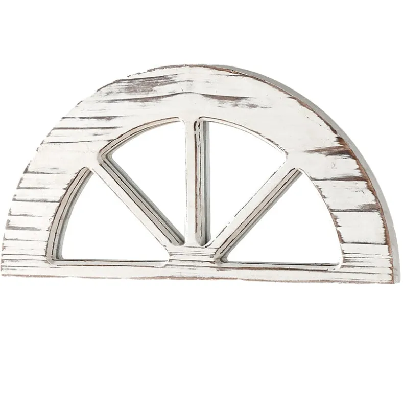 Distressed White Wood Windowpane Arch Mirror