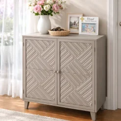 2-Door Gray Cabinet with Chevron Design