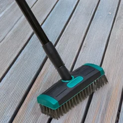 Durable 3-In-1 Patio And Deck Brush With Telescopic Handle And Weed Pick