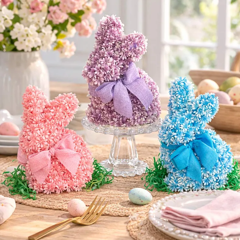 Easter Bunny Flower Figure - Blue, Pink, Or Purple