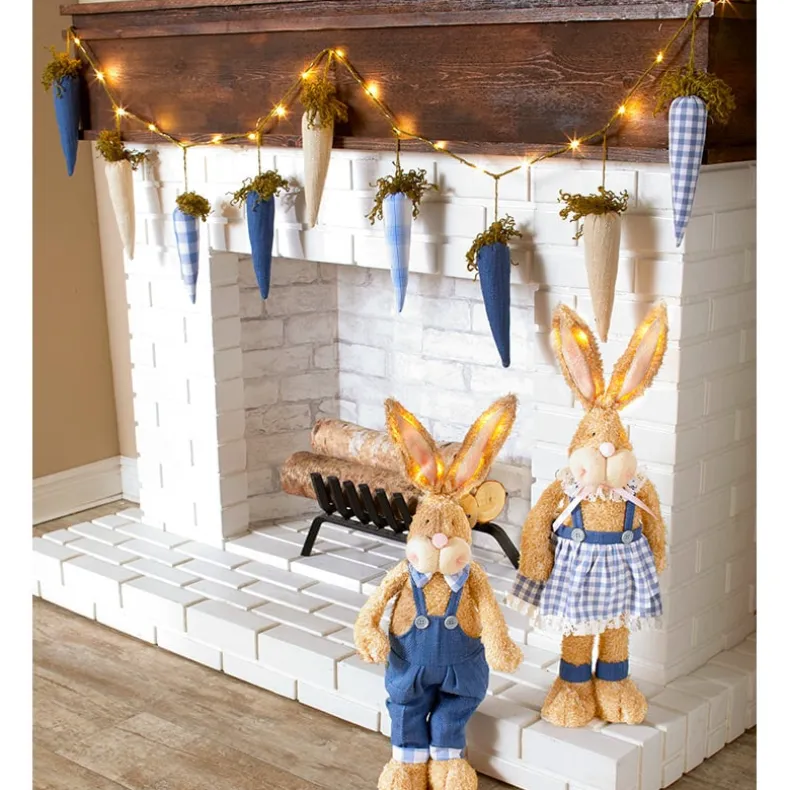 Easter Country Bunnies With Lighted Ears Or Blue Carrot Garland
