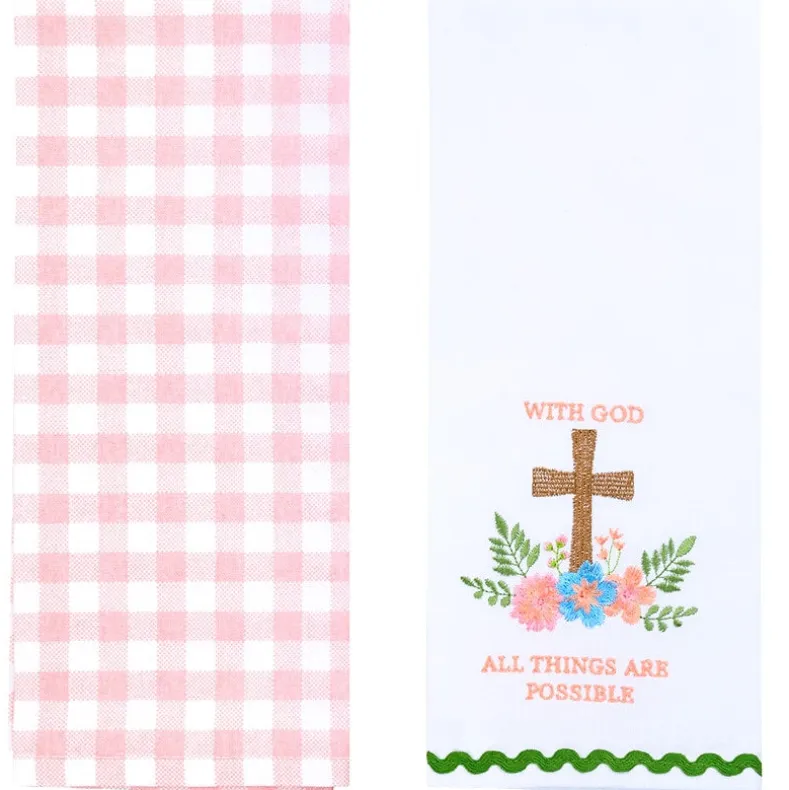 Easter Embroidered Religious Kitchen Towels, Set of 2