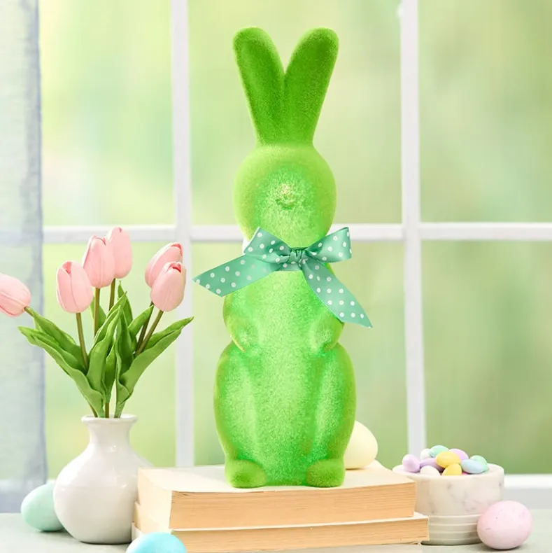Easter Flocked Lighted Bunny Tabletop Décor - Green, Pink, Or Lavender