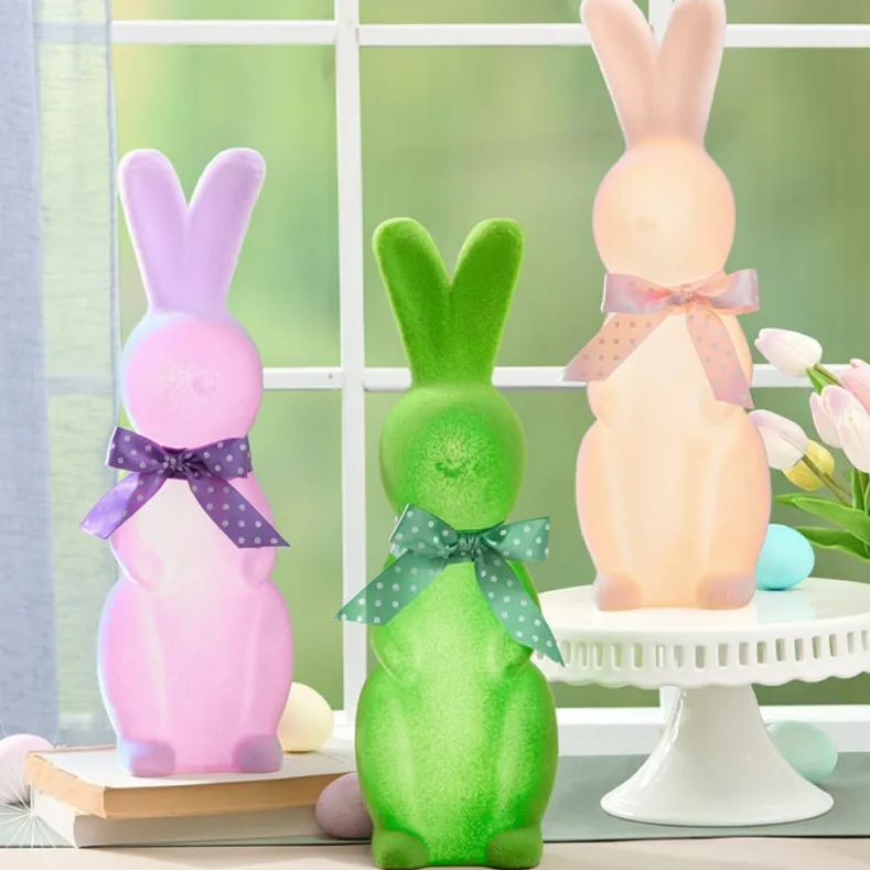 Easter Flocked Lighted Bunny Tabletop Décor - Green, Pink, Or Lavender