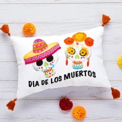 El Dia de Los Muertos Embroidered Decorative Pillow
