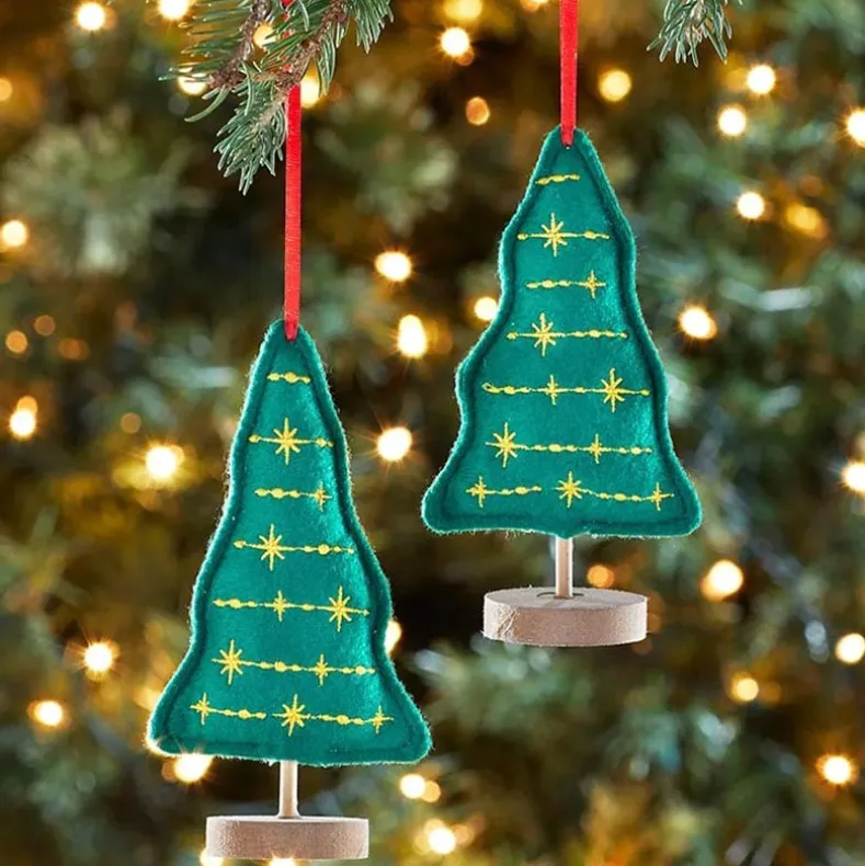 Embellished Plush Tree Ornaments Set of 2