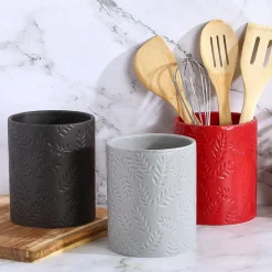 Embossed Kitchen Tool Crock Decorative Utensil Holder