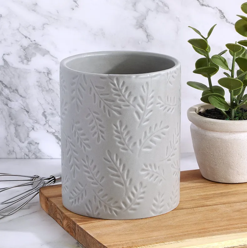 Embossed Kitchen Tool Crock Decorative Utensil Holder